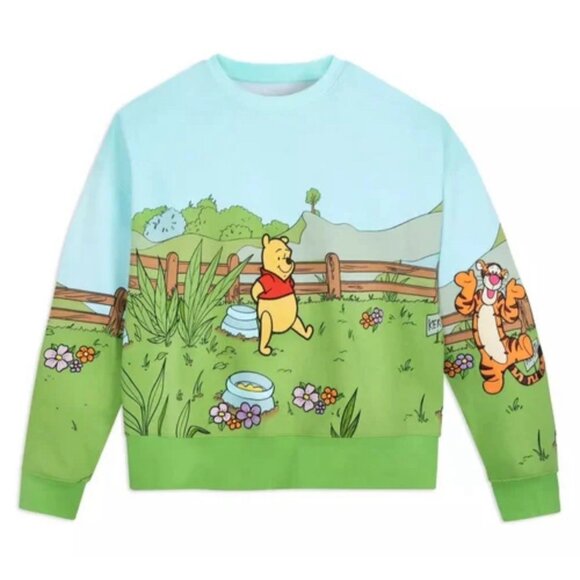 NEW Disney Sweater Womens XL Green Winnie The Pooh Eeyore Tigger Sweatshirt - Picture 1 of 3